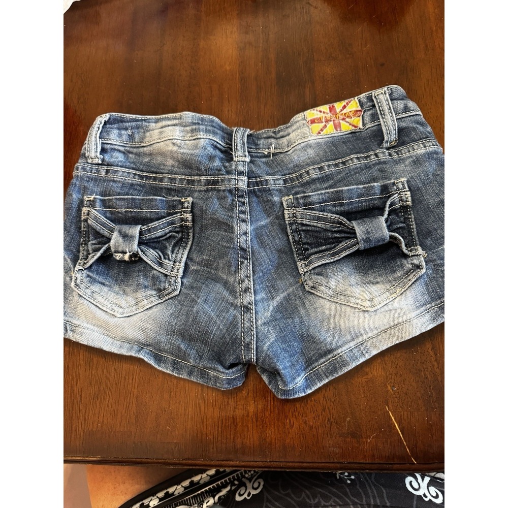 Y2K Mini Shorts Bows Distressed Size Small EUC Machine Brand CT2